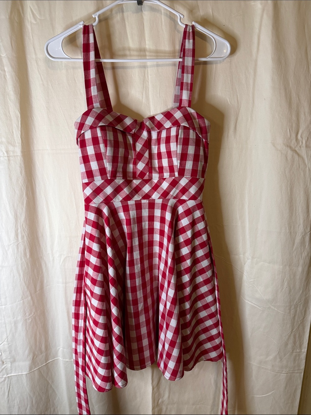 Gingham Fit & Flare Mini Dress in Red and White